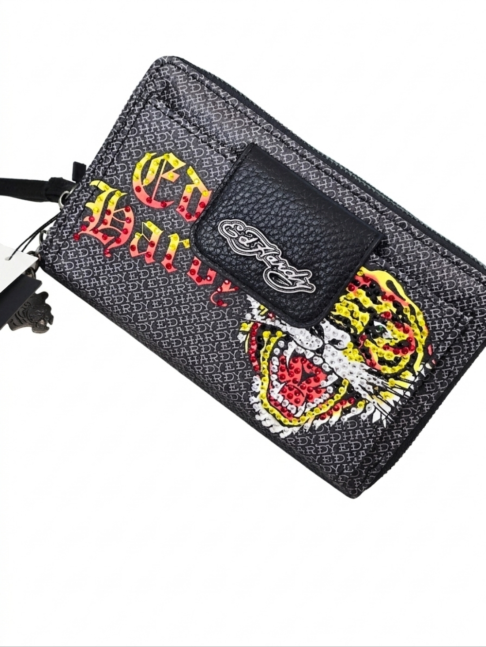 Ed Hardy Black Tiger Logo Zip Wristlet / Wallet